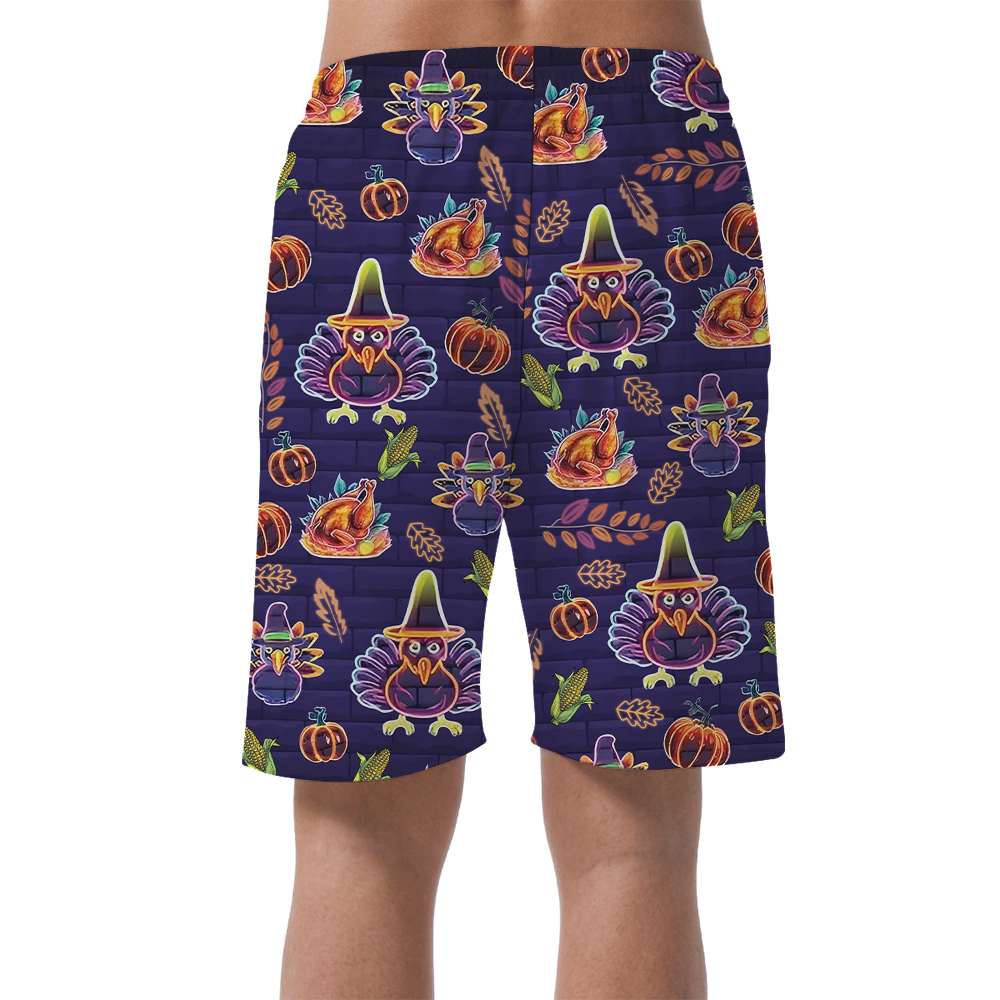 Thanksgiving Turkey Neon Beach Shorts