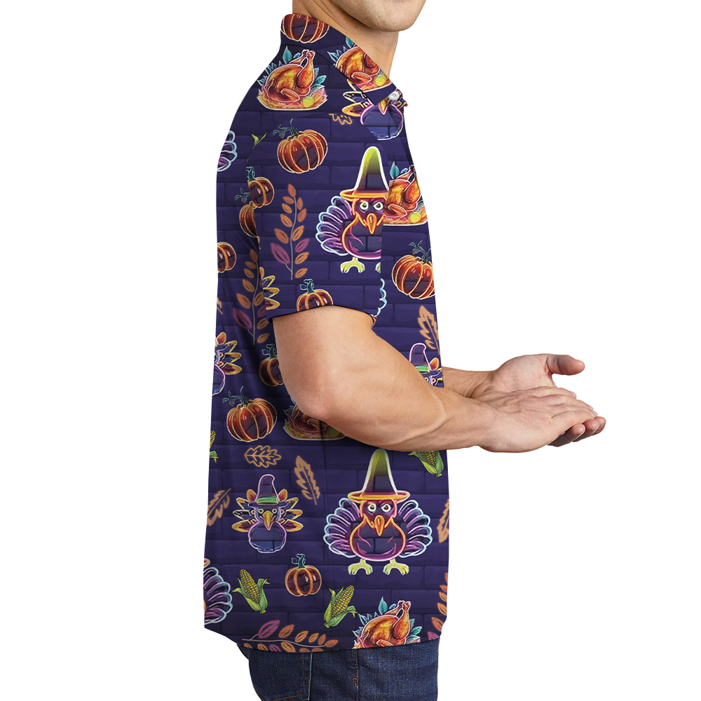 Neon Turkey Thanksgiving Polo Shirt