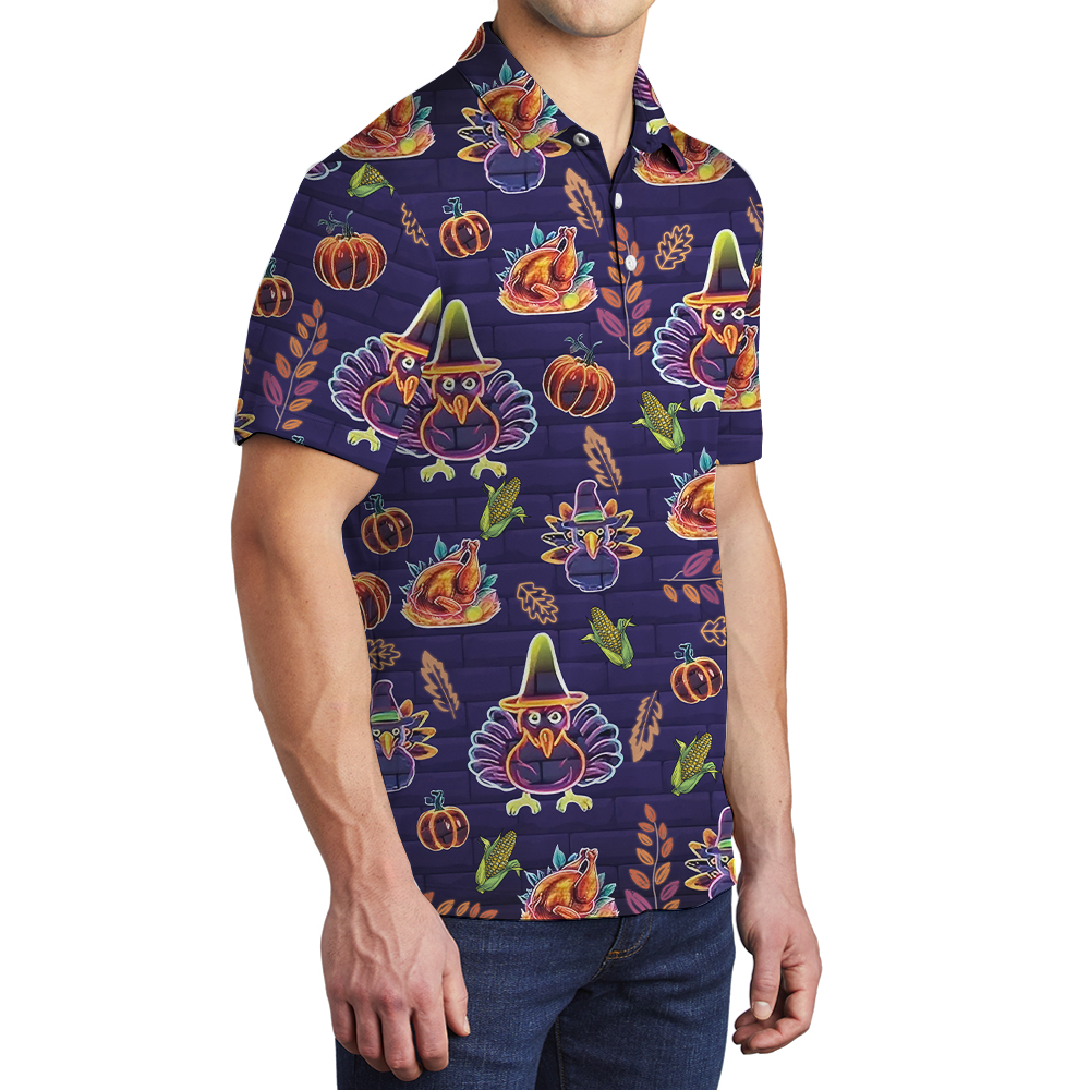Neon Turkey Thanksgiving Polo Shirt