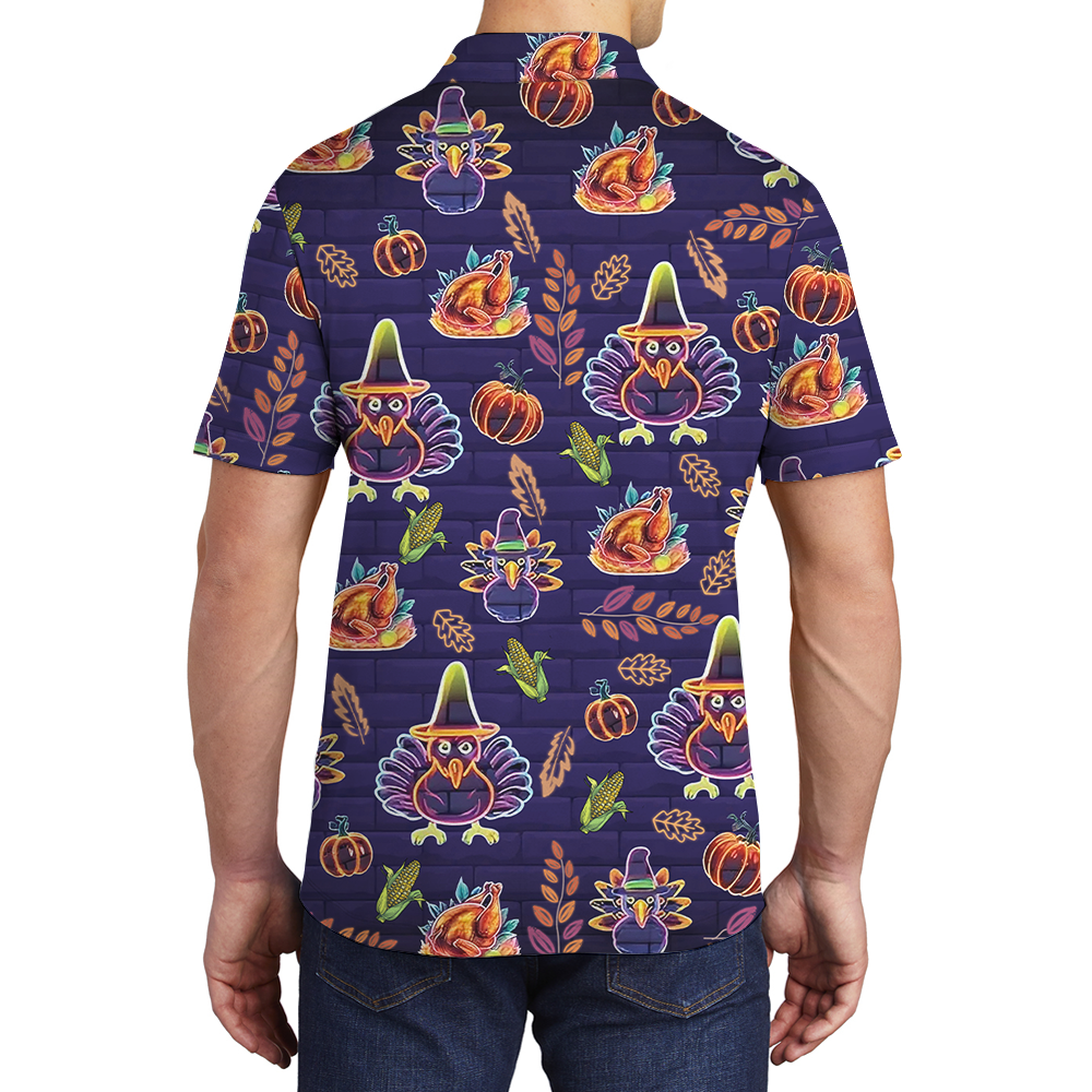 Neon Turkey Thanksgiving Polo Shirt
