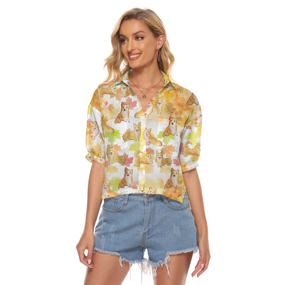 Cute Corgi Dog Thanksgiving Hawaiian Crop Top Shirt - variant image 1