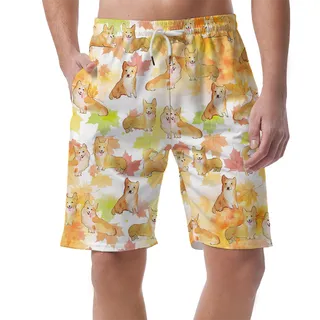 Cute Corgi Dog Thanksgiving Hawaiian Beach Shorts