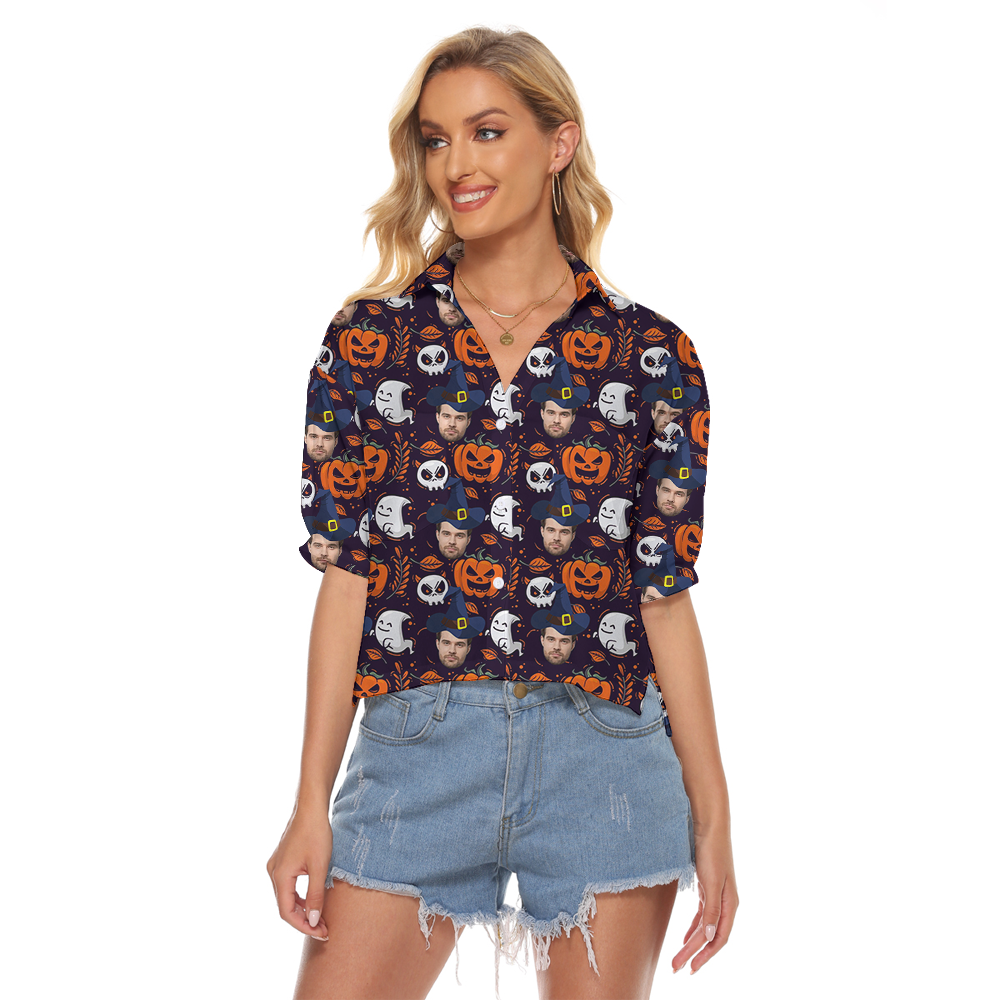 Custom Face Ghost Halloween Cropped Shirt - variant image 1