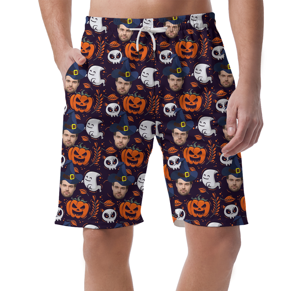 Custom Face With Witch Hat Halloween Beach Shorts - variant image 1