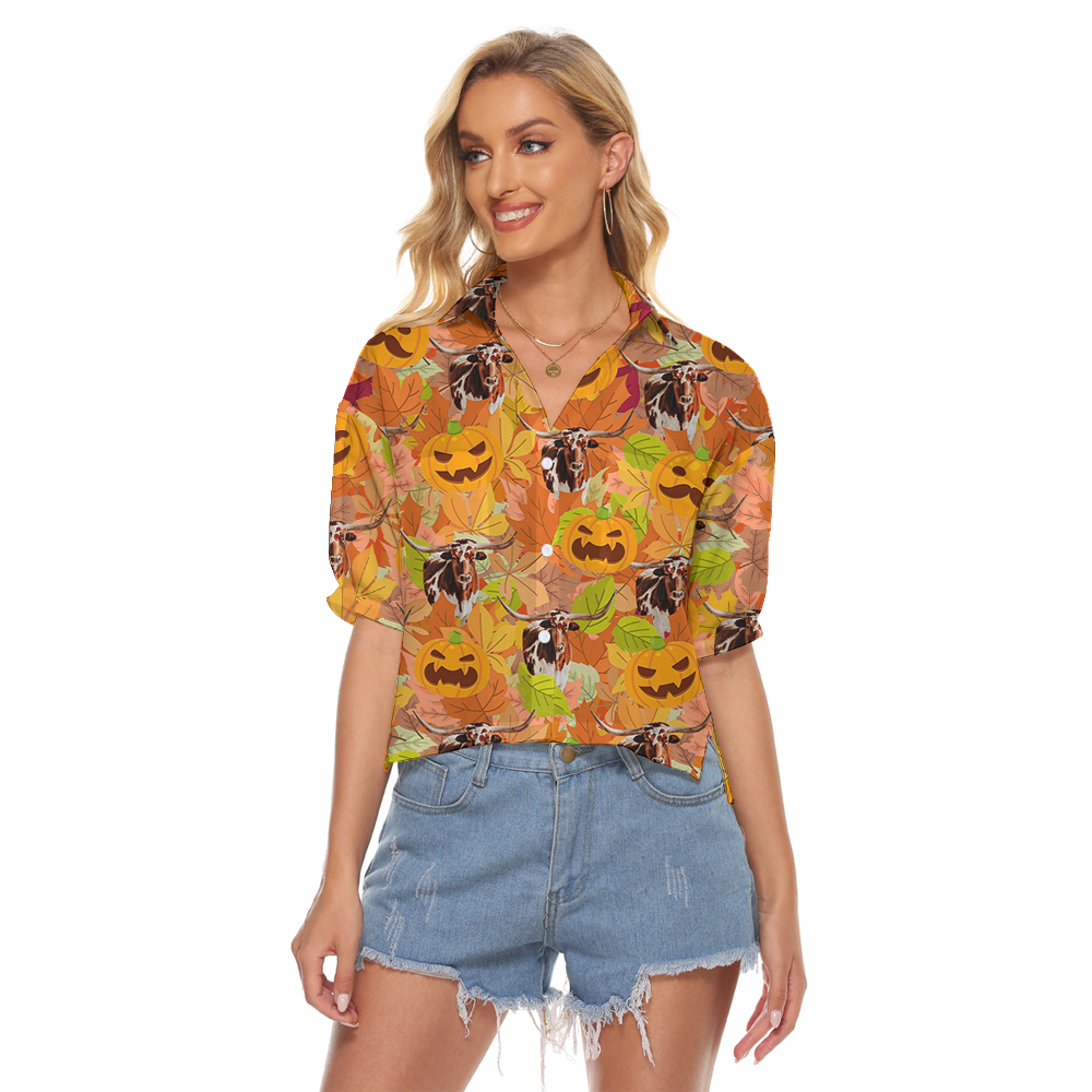 Tropical Long Horn Tropical Hawaiian Crop Top Shirt - variant image 1