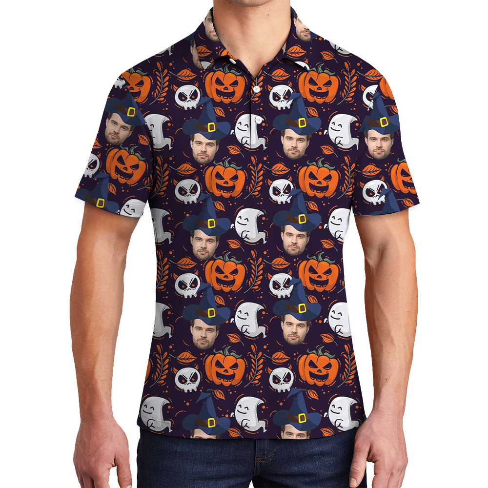 Custom Face Spooky Ghost Halloween Polo Shirt - variant image 1