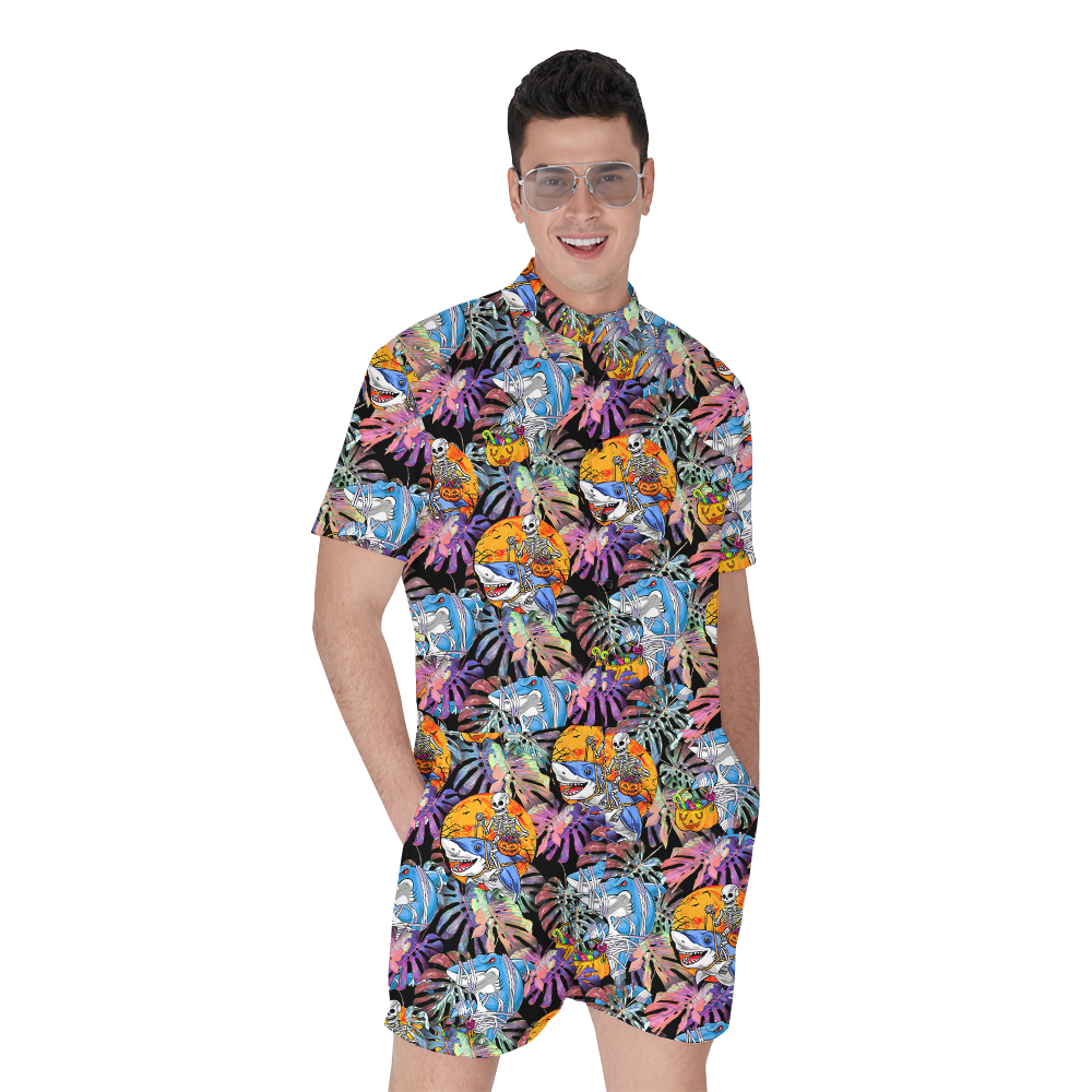 Halloween Shark Skeleton Hawaiian Romper - variant image 1