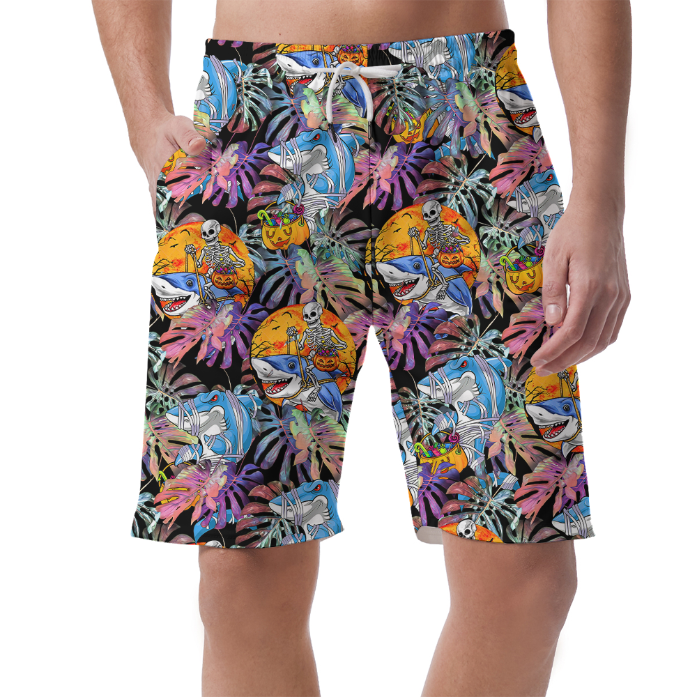 Horror Skeleton Shark Hawaiian Beach Shorts - variant image 1