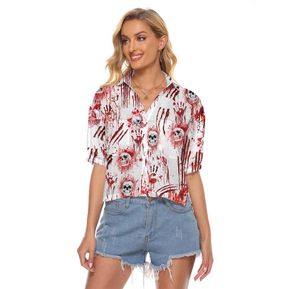 Halloween Scary Bloody Skull Crop Top Shirt - variant image 1