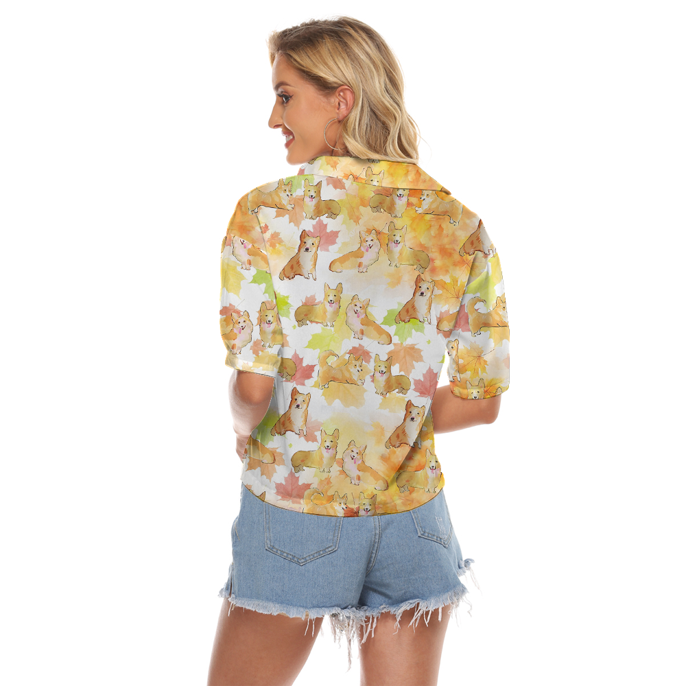 Cute Corgi Dog Thanksgiving Hawaiian Crop Top Shirt