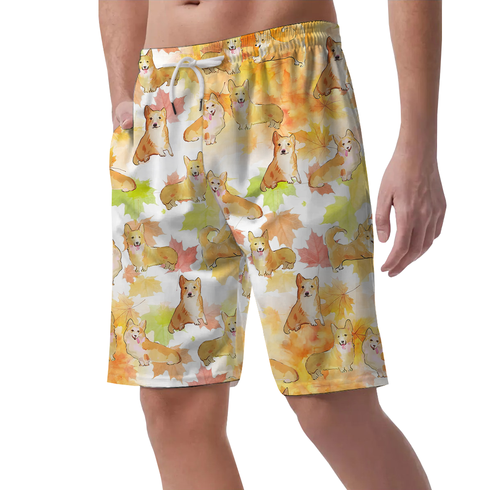 Cute Corgi Dog Thanksgiving Hawaiian Beach Shorts