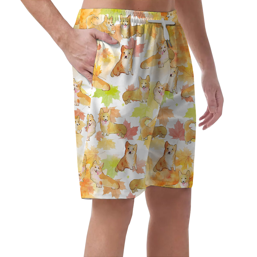 Cute Corgi Dog Thanksgiving Hawaiian Beach Shorts