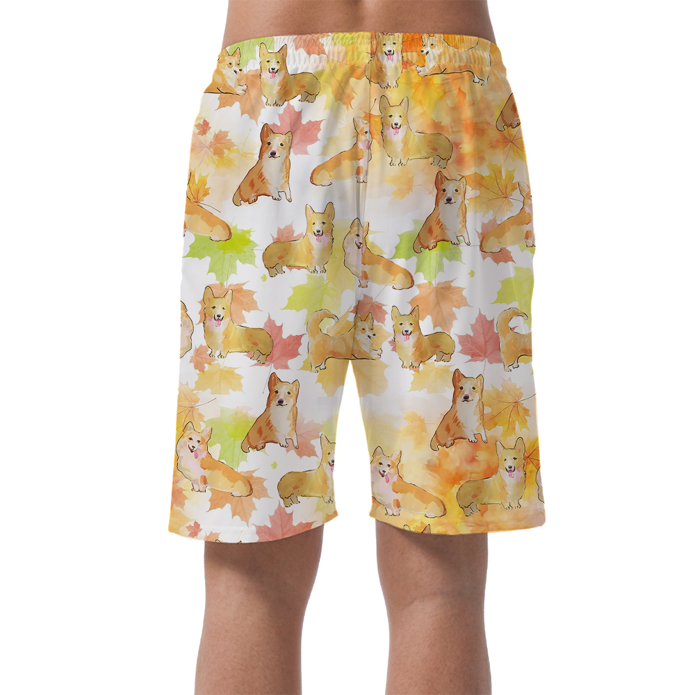 Cute Corgi Dog Thanksgiving Hawaiian Beach Shorts