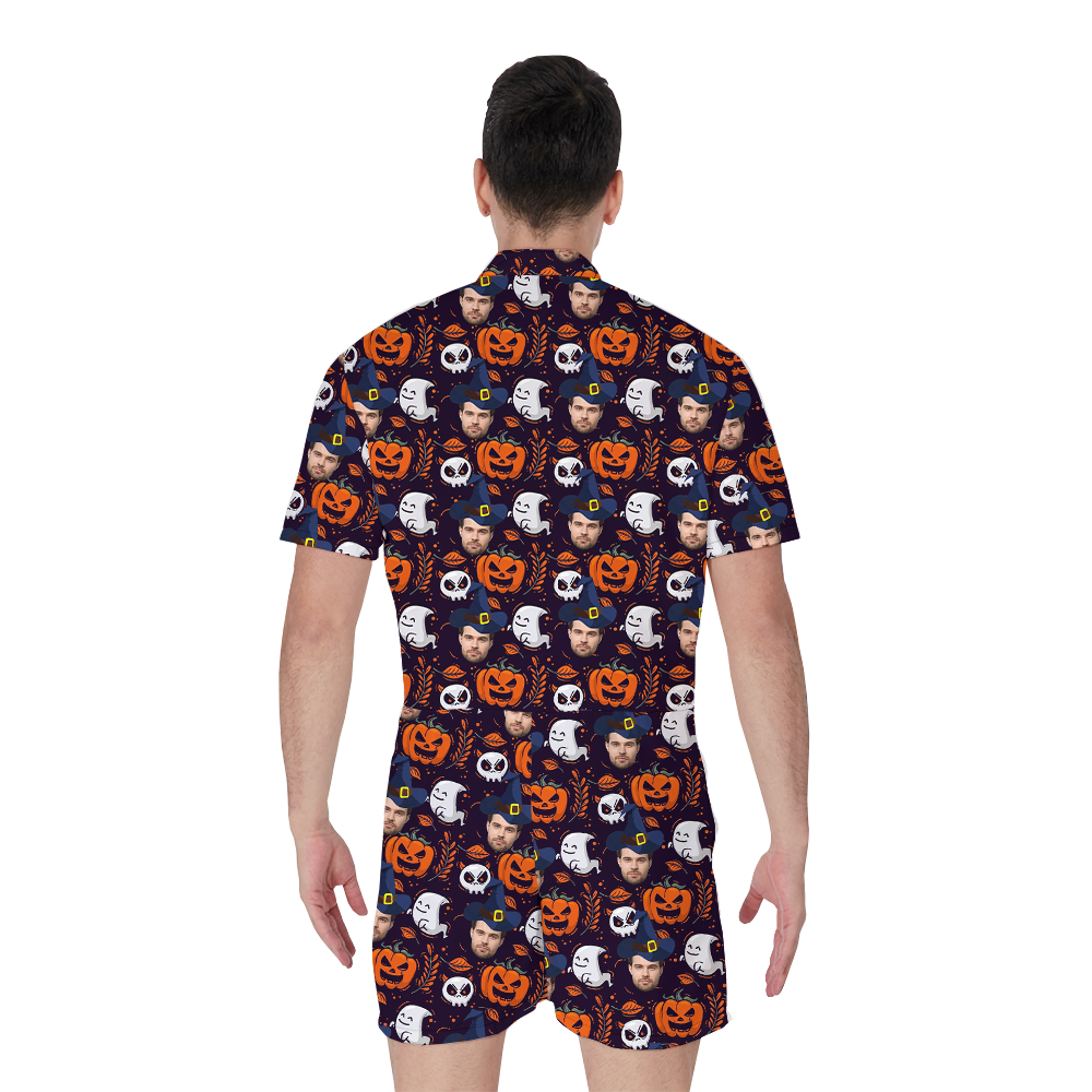 Custom Face Halloween Pumpkin Hawaiian Romper