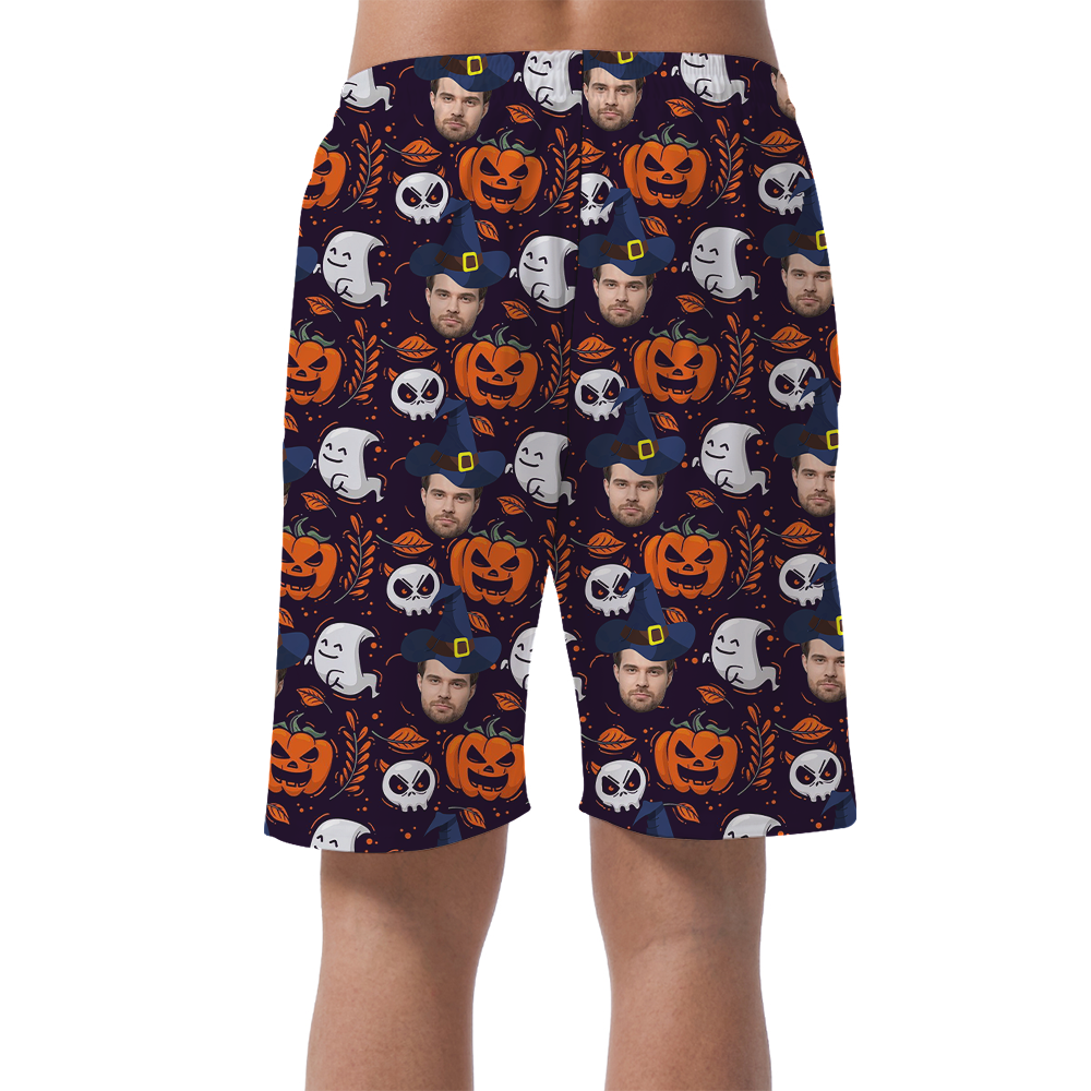 Custom Face With Witch Hat Halloween Beach Shorts