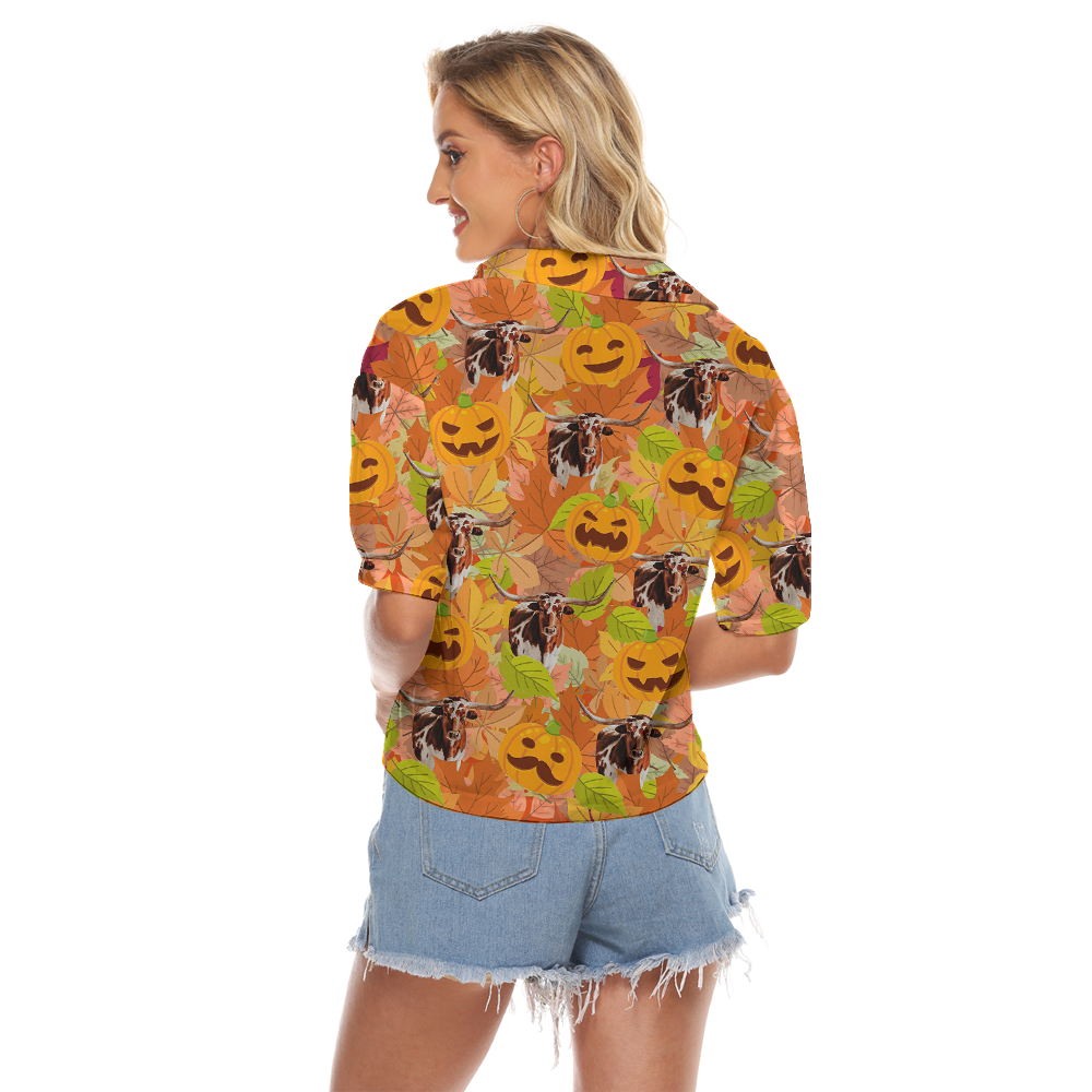 Tropical Long Horn Tropical Hawaiian Crop Top Shirt