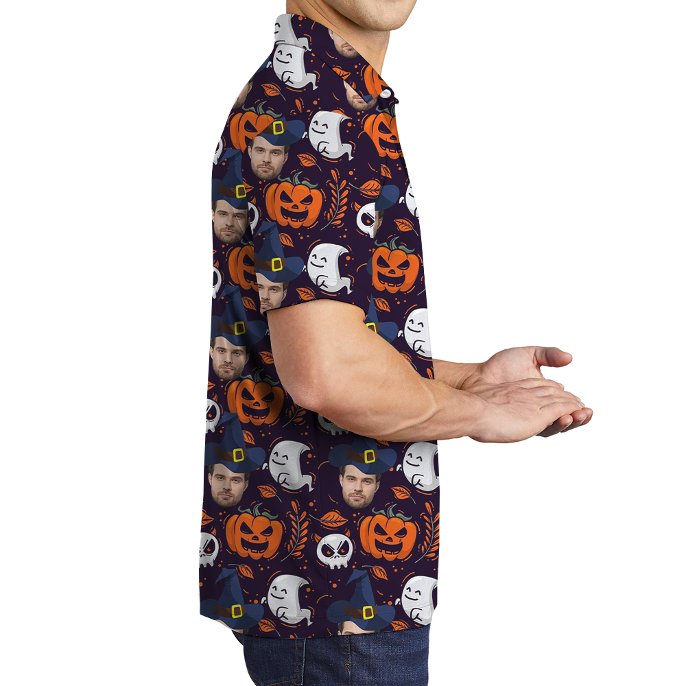 Custom Face Spooky Ghost Halloween Polo Shirt