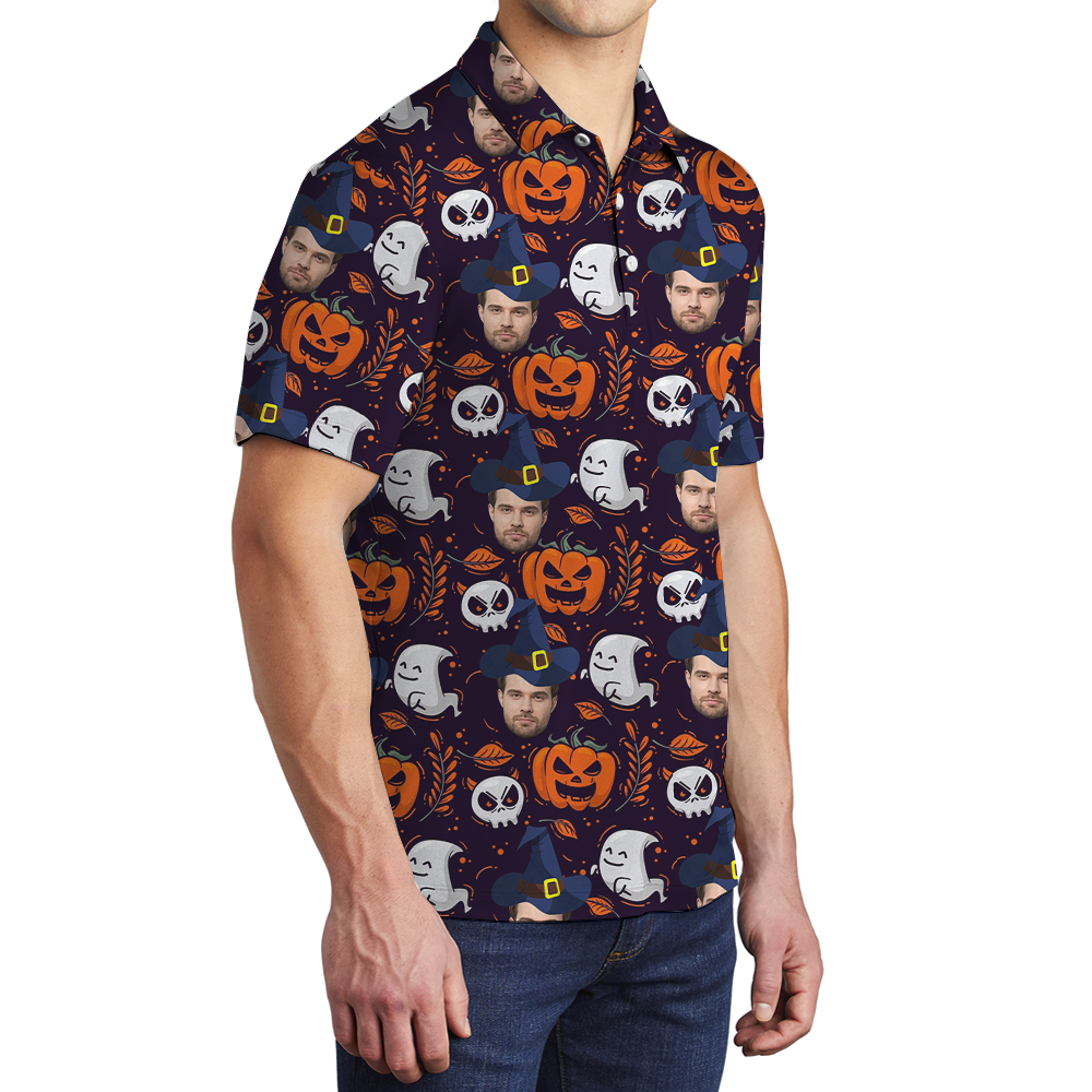 Custom Face Spooky Ghost Halloween Polo Shirt