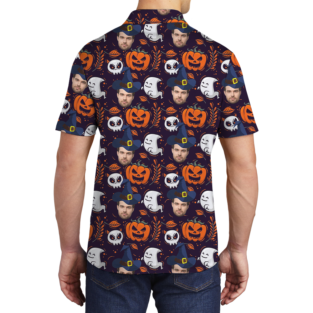 Custom Face Spooky Ghost Halloween Polo Shirt