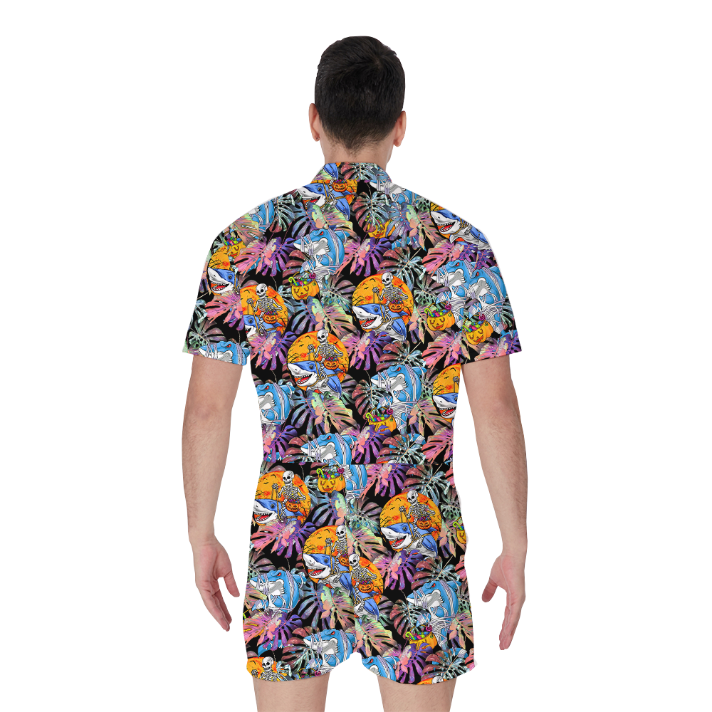Halloween Shark Skeleton Hawaiian Romper