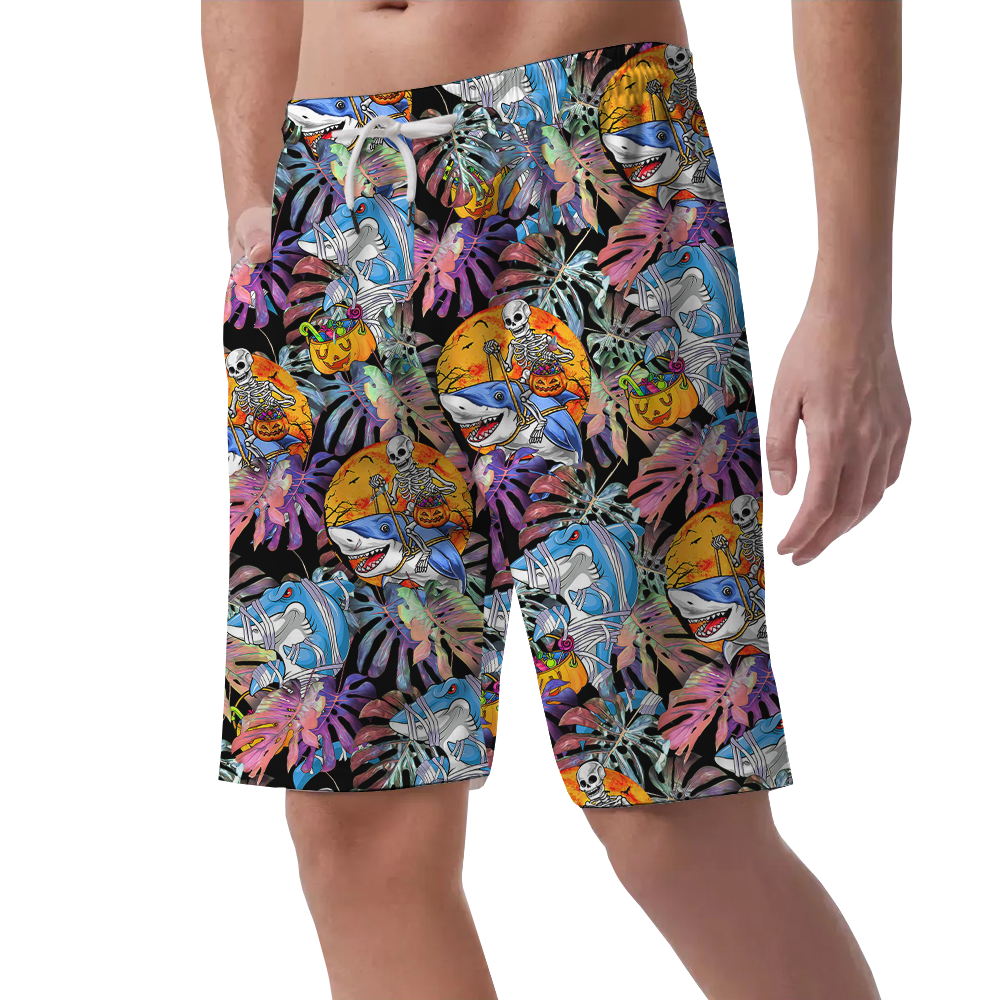 Horror Skeleton Shark Hawaiian Beach Shorts