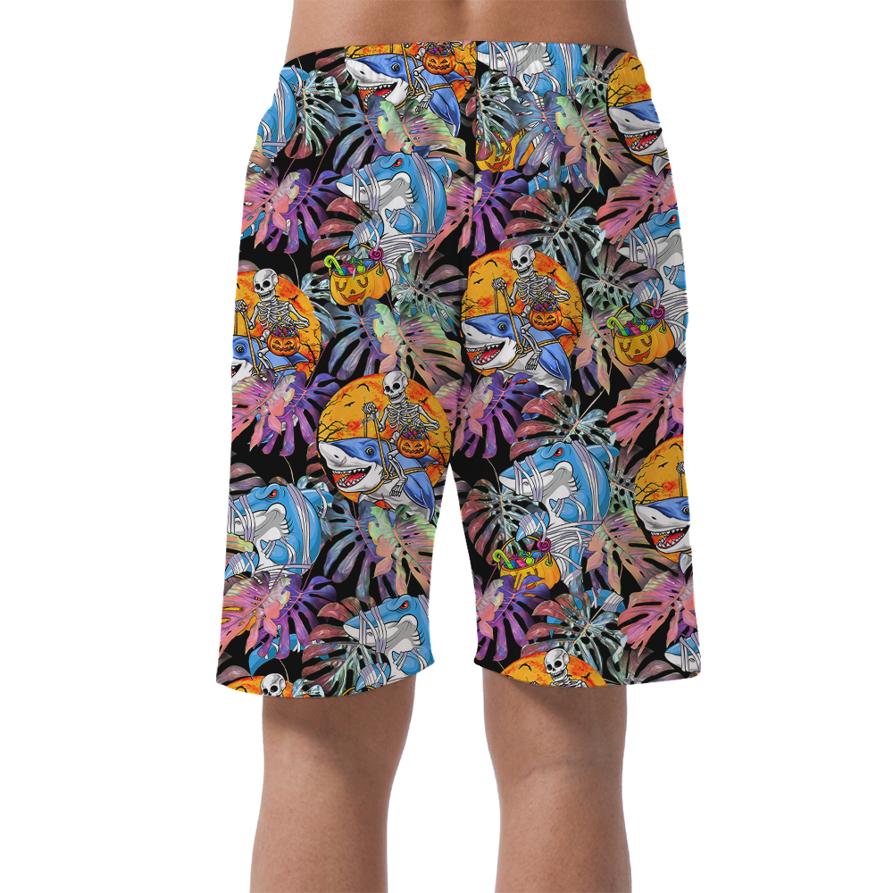 Horror Skeleton Shark Hawaiian Beach Shorts