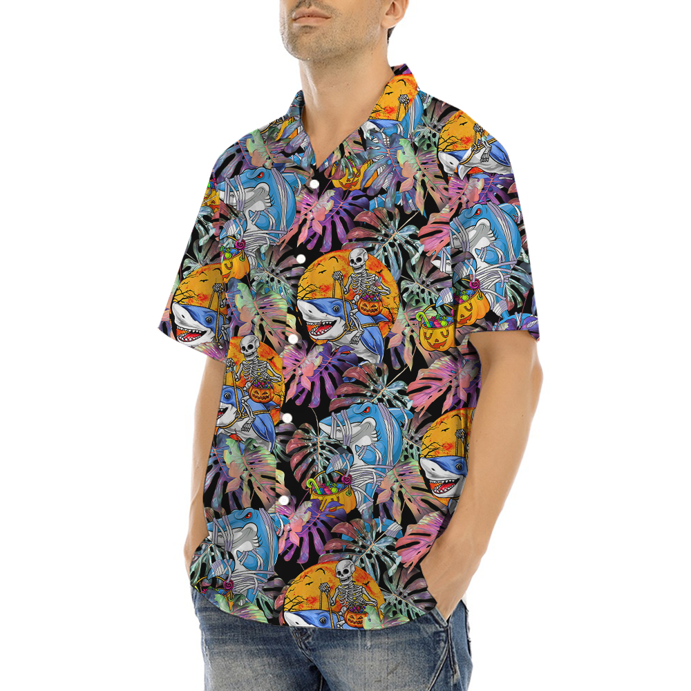 Halloween Skeleton Shark Hawaiian Shirt
