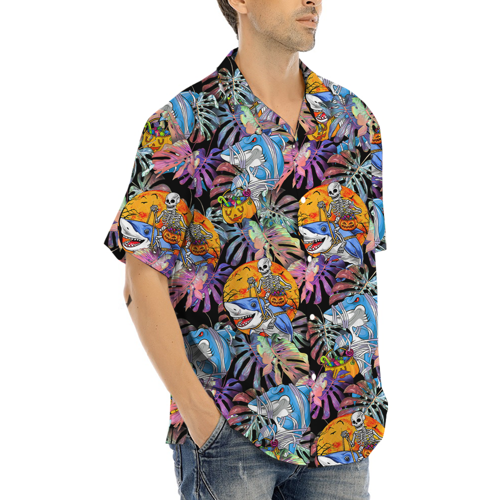 Halloween Skeleton Shark Hawaiian Shirt