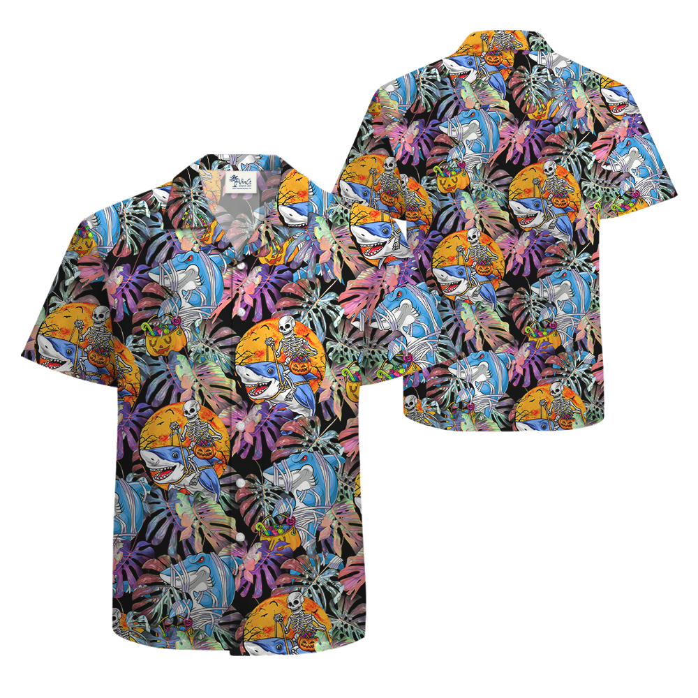 Halloween Skeleton Shark Hawaiian Shirt