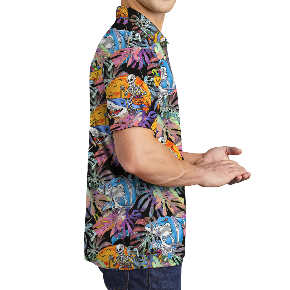 Horror Shark Skeleton Halloween Polo Shirt