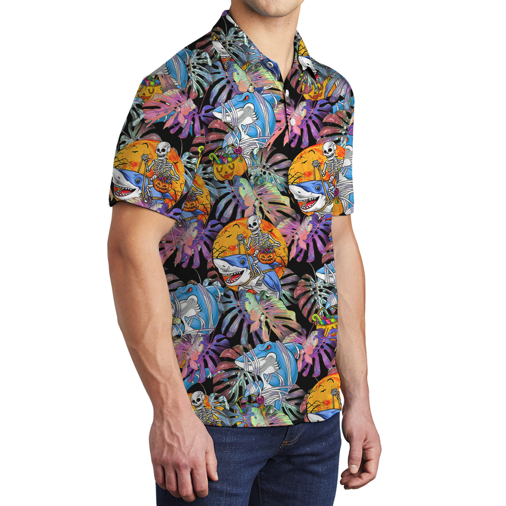 Horror Shark Skeleton Halloween Polo Shirt