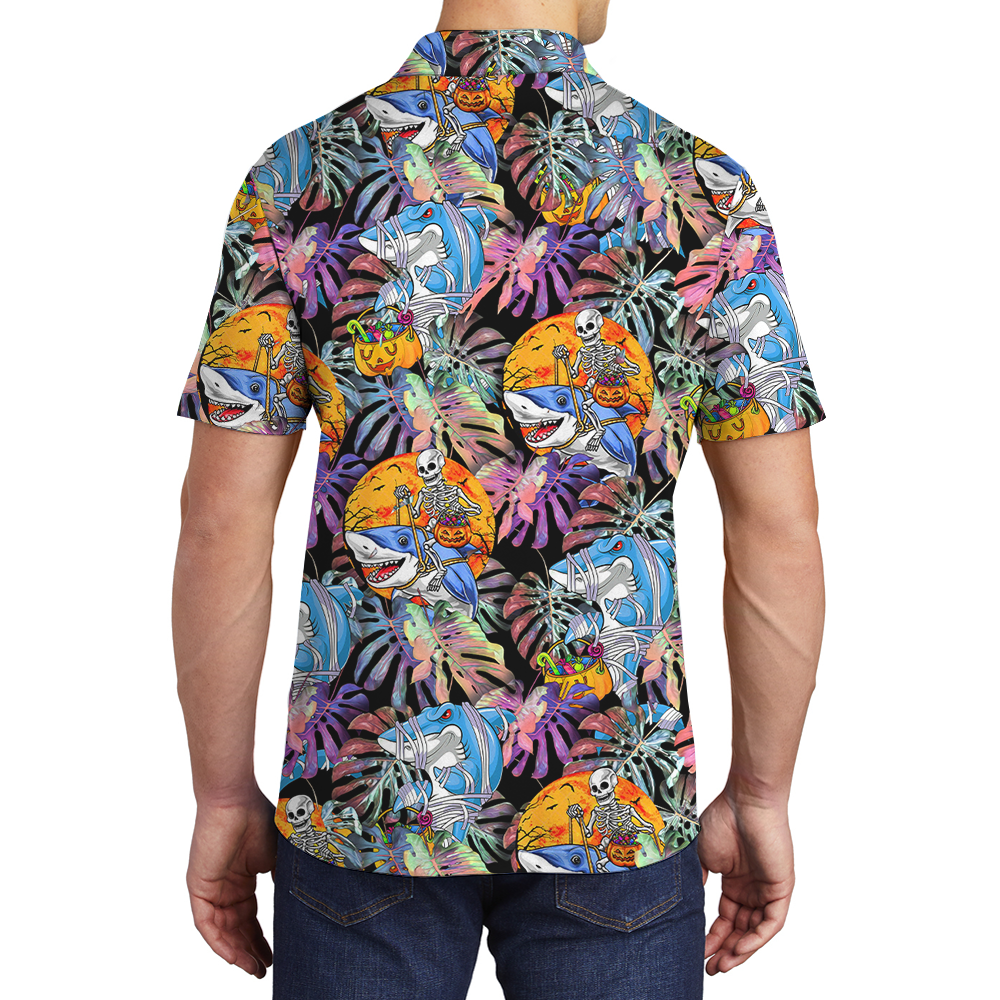 Horror Shark Skeleton Halloween Polo Shirt