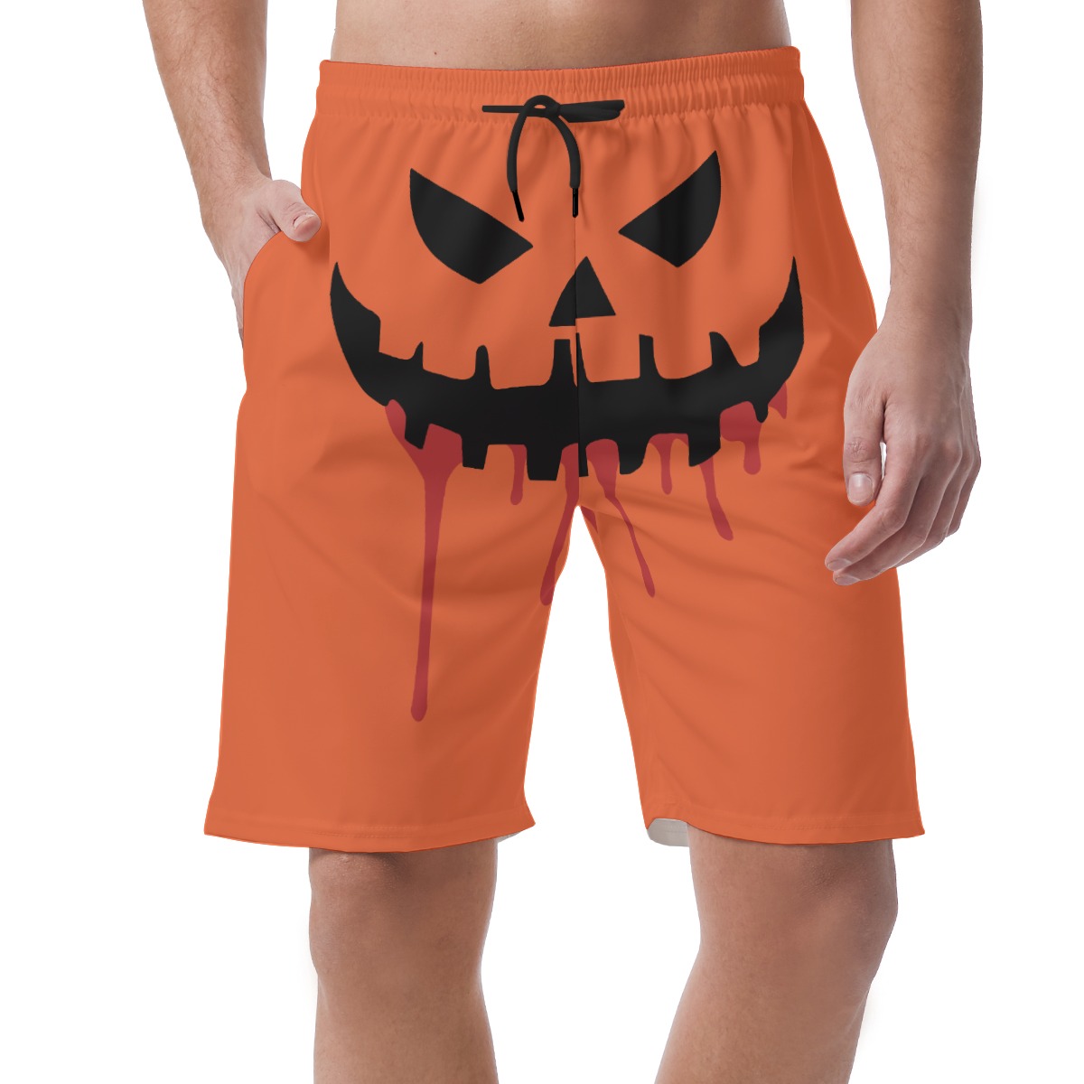 Spooky Pumpkin Face Halloween Hawaiian Beach Shorts - variant image 1