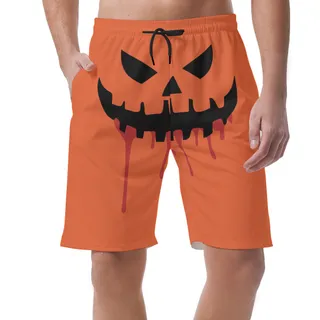 Spooky Pumpkin Face Halloween Hawaiian Beach Shorts