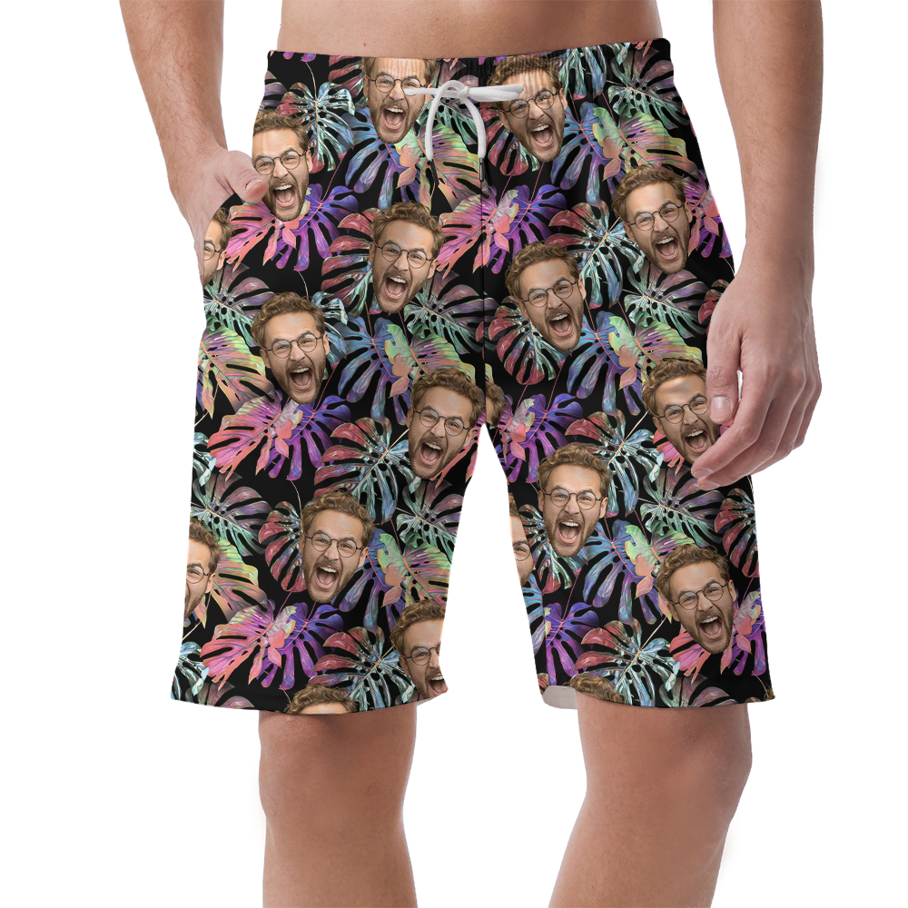 Custom Face Tropical Purple Hawaiian Beach Shorts - variant image 1