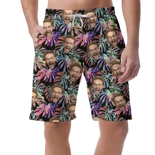 Custom Face Tropical Purple Hawaiian Beach Shorts