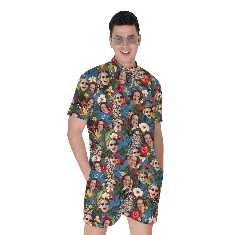 Floral Men's Romper With Custom Face - variant image 1