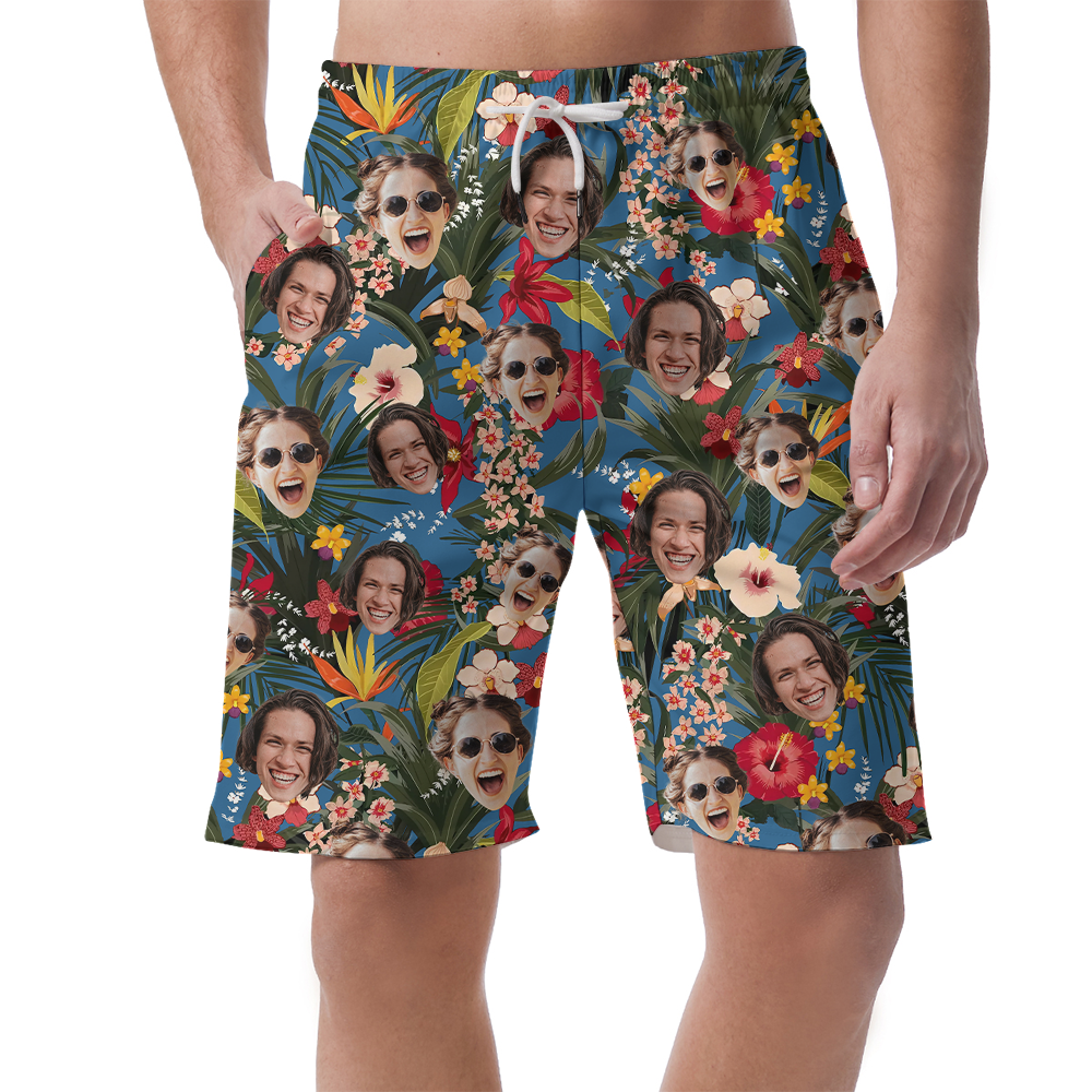 Custom Face Floral Hawaiian Beach Shorts - variant image 1