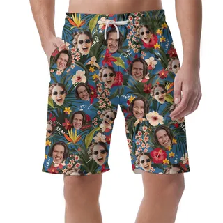 Custom Face Floral Hawaiian Beach Shorts