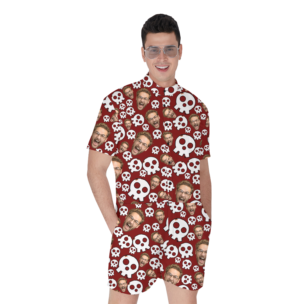 Custom Face Spooky Skull Red Hawaiian Romper - variant image 1