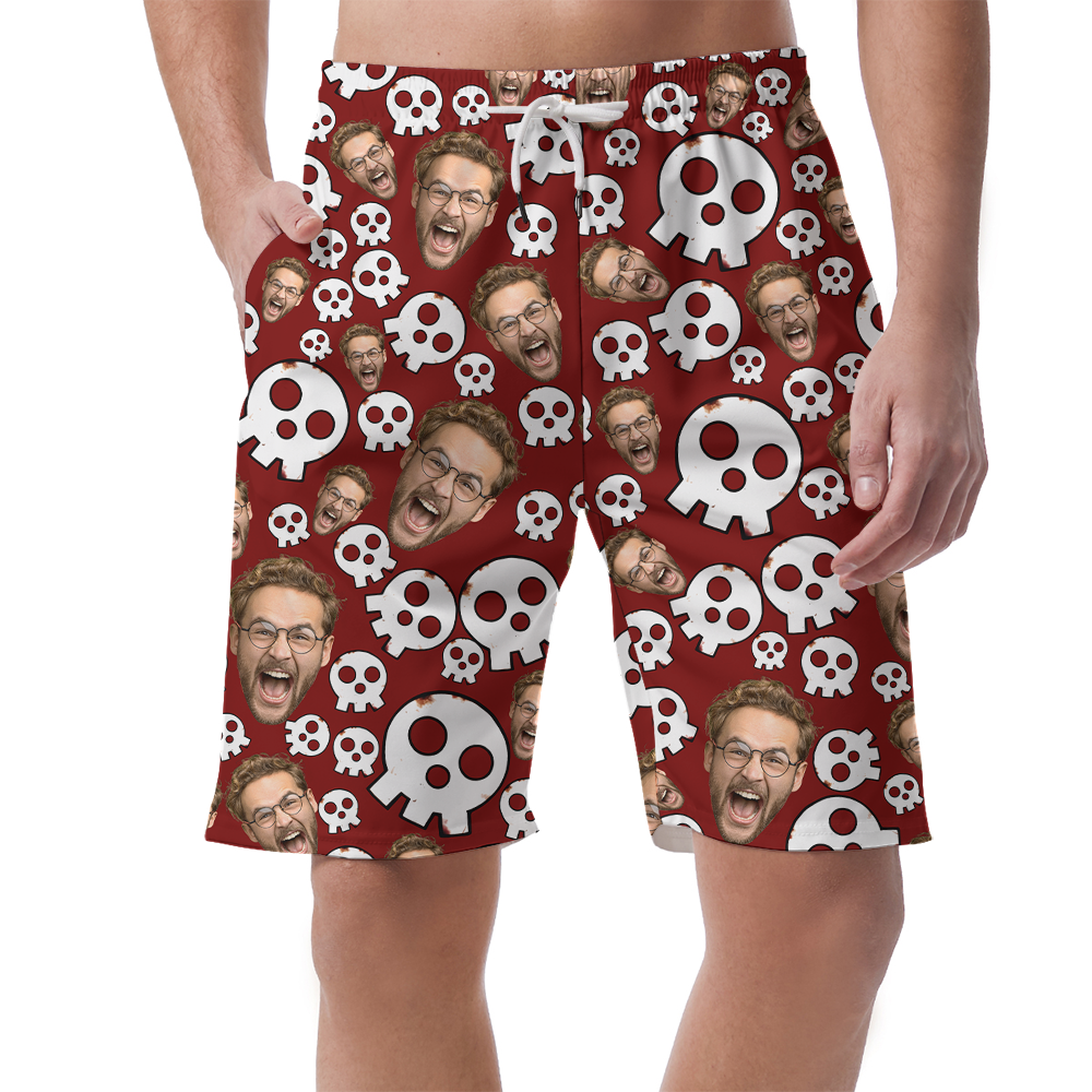 Spooky Skull Custom Face Halloween Hawaiian Beach Shorts - variant image 1