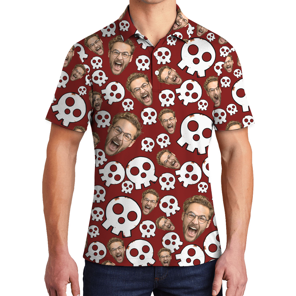Custom Face Halloween Skull Polo Shirt - variant image 1