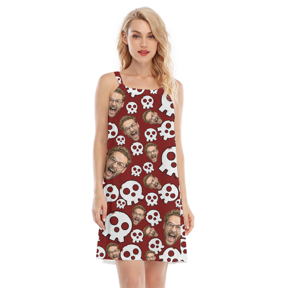 Custom Face Spooky Skull Halloween Cami Dress - variant image 1
