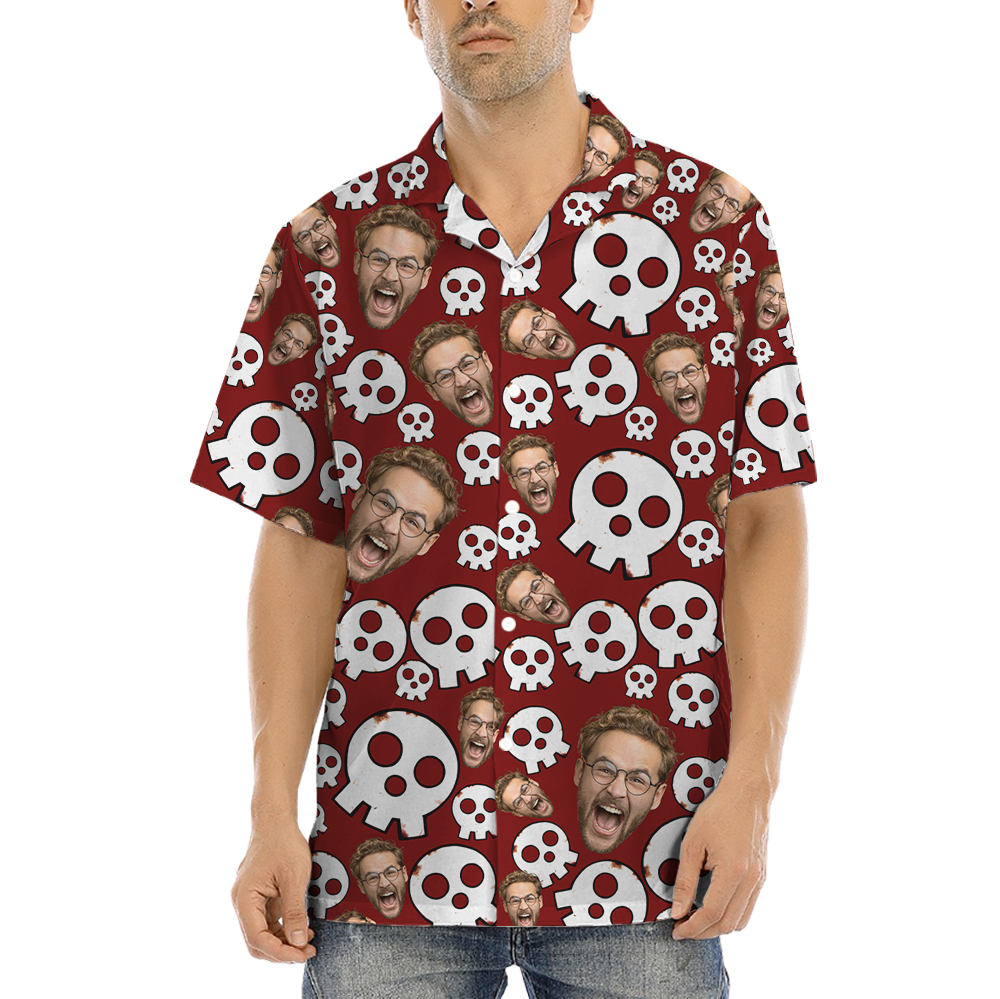 Funny Custom Face Skull Halloween Hawaiian Shirt - variant image 1