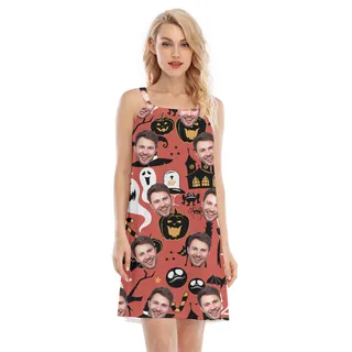 Spooky Halloween Ghost Hawaiian Cami Dress With Custom Face