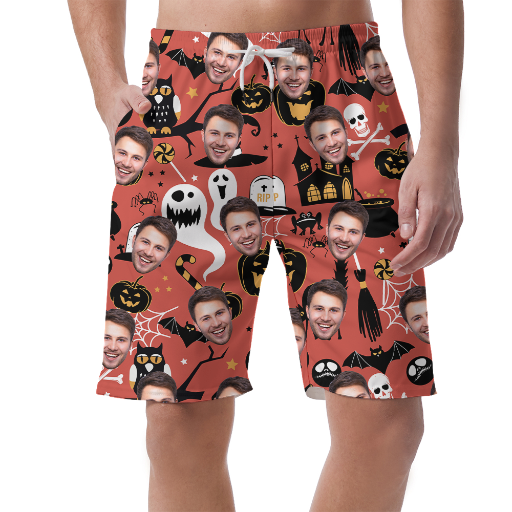 Halloween Ghost Custom Face Hawaiian Beach Shorts - variant image 1