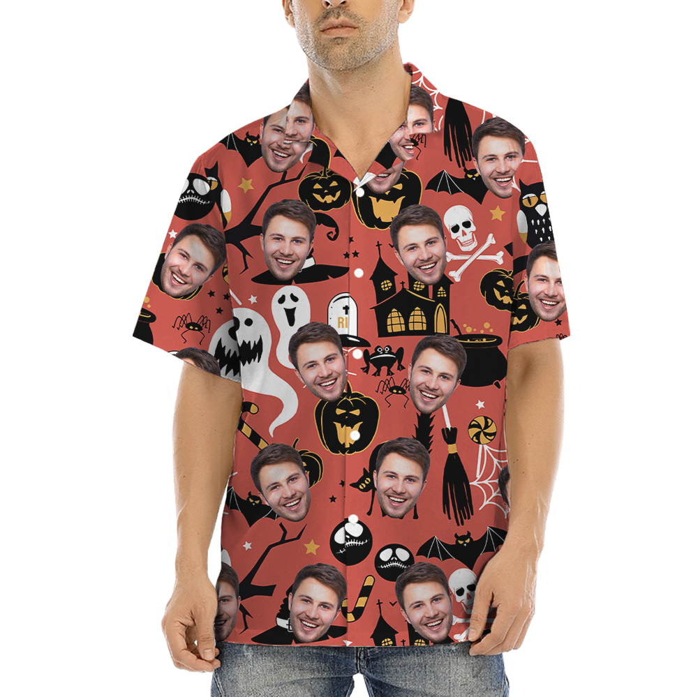 Spooky Ghost Custom Face Halloween Hawaiian Shirt - variant image 1