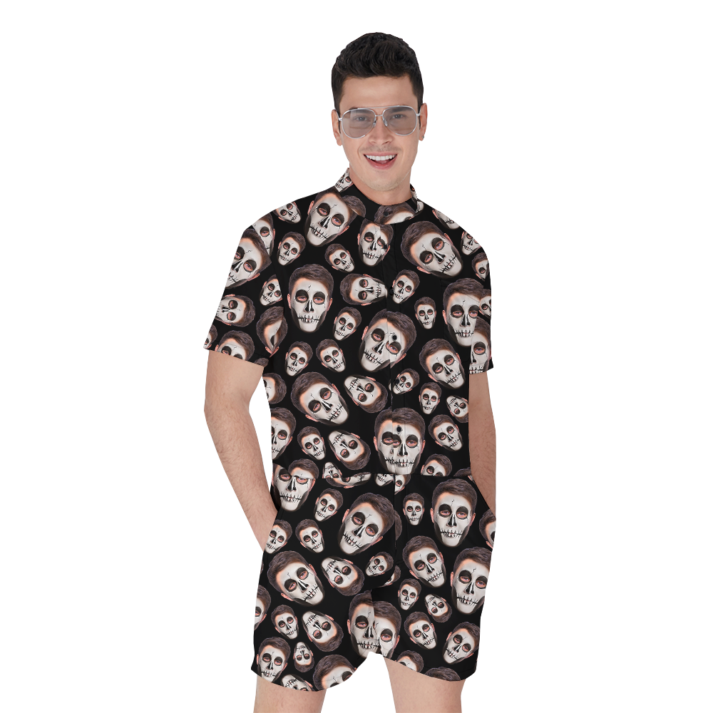 Horror Custom Face With Skull Halloween Romper - variant image 1