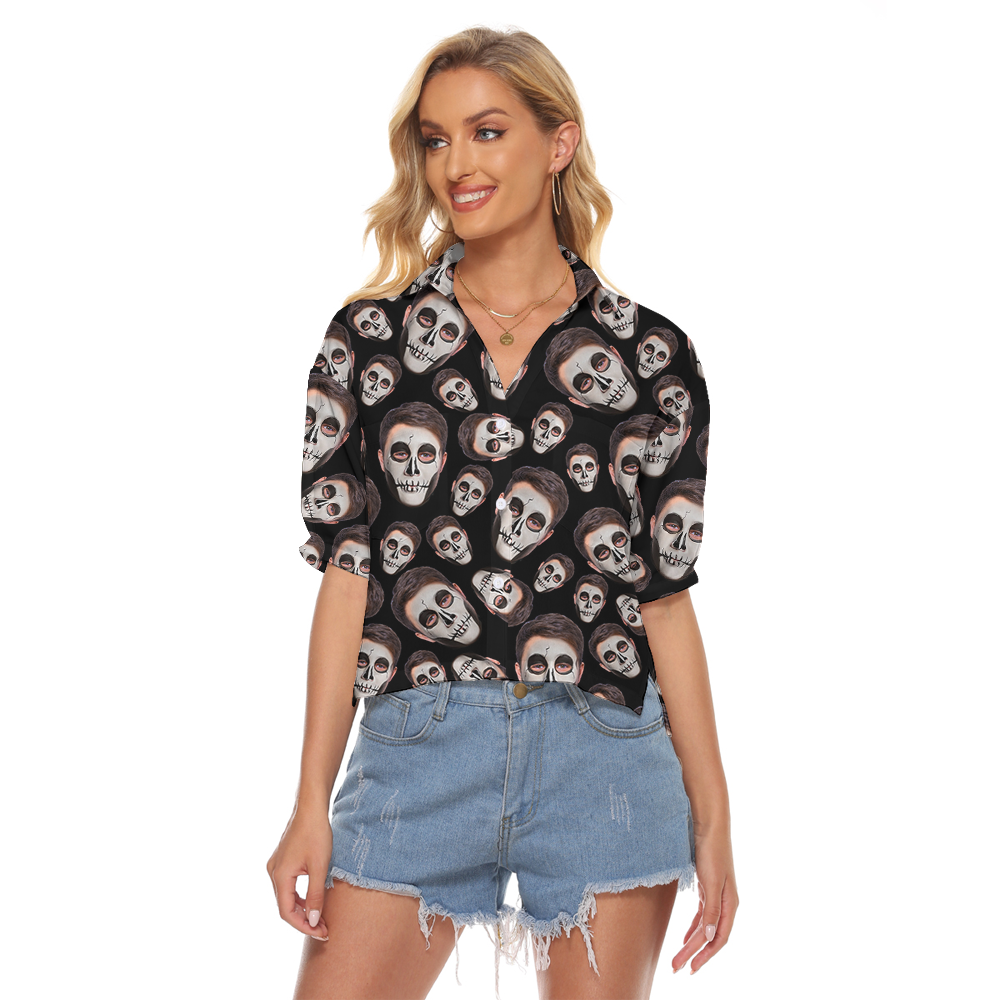 Custom Horror Face Halloween Women's Cropped Shirt - variant image 1