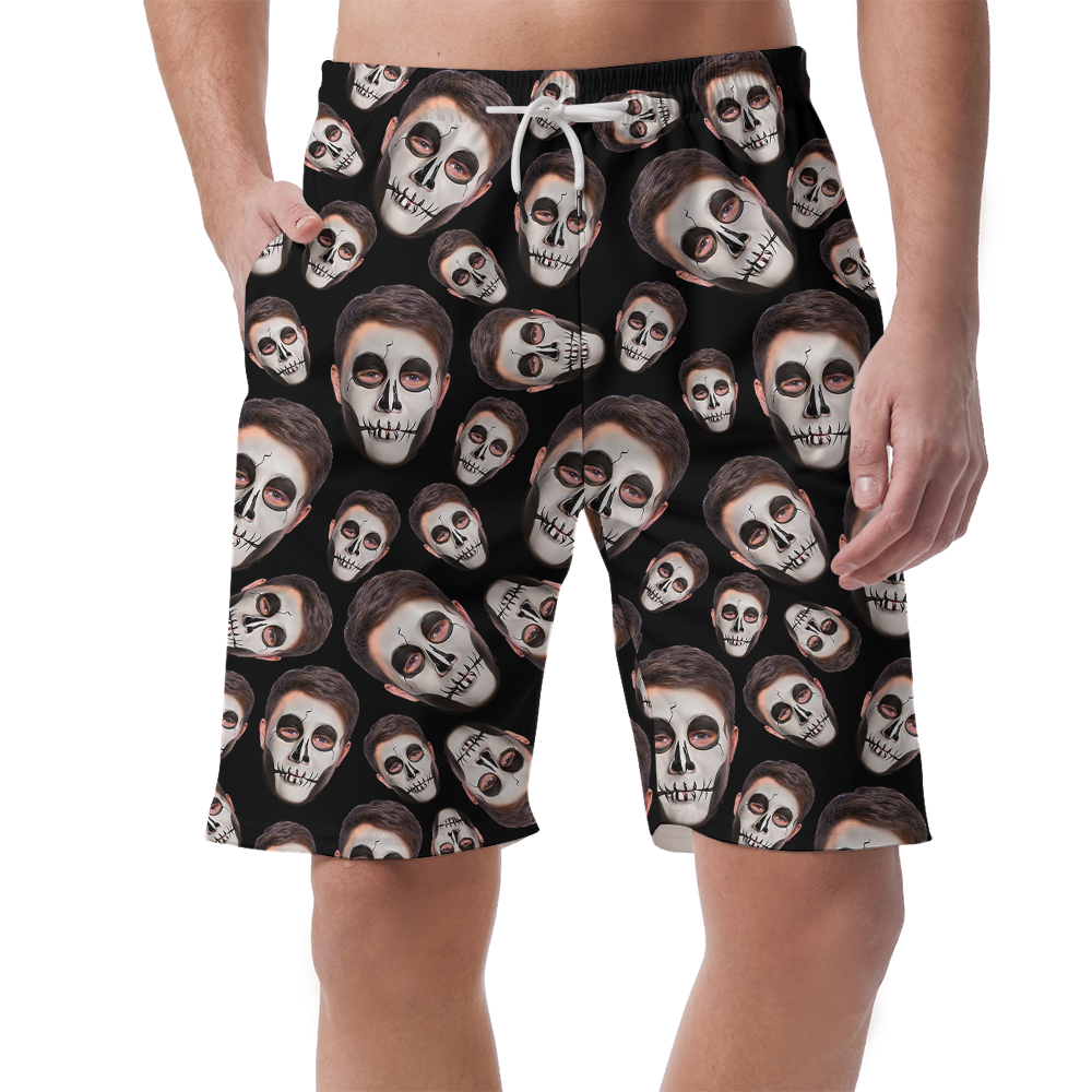 Custom Horror Face Halloween Hawaiian Beach Shorts For Men - variant image 1